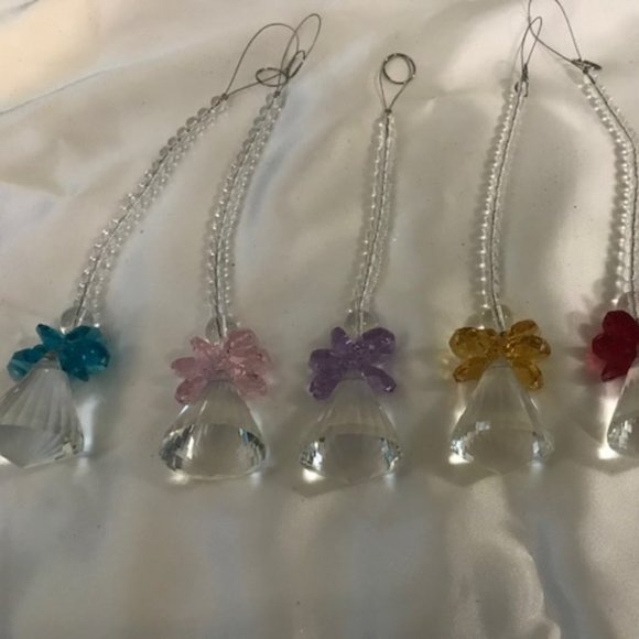 ROCKCLOUD 6 HANGING CLEAR CRYSTAL POINT JINGLE BELL ORNAMENTS/SUNCATCHERS - Picture 1 of 3